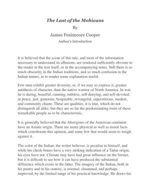 The Last of the Mohicans by James Fenimoore Cooper Author’S Introduction