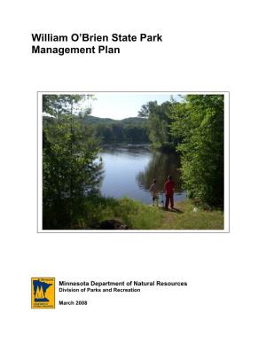 William O'brien State Park Management Plan