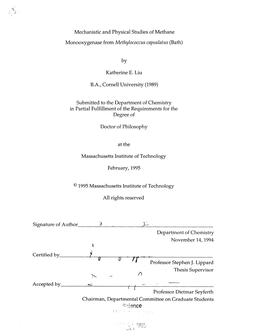 Mechanistic and Physical Studies of Methane Monooxygenase from Methylococcuscapsulatus (Bath)