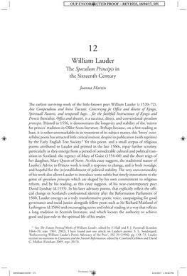 William Lauder the Speculum Principis in the Sixteenth Century