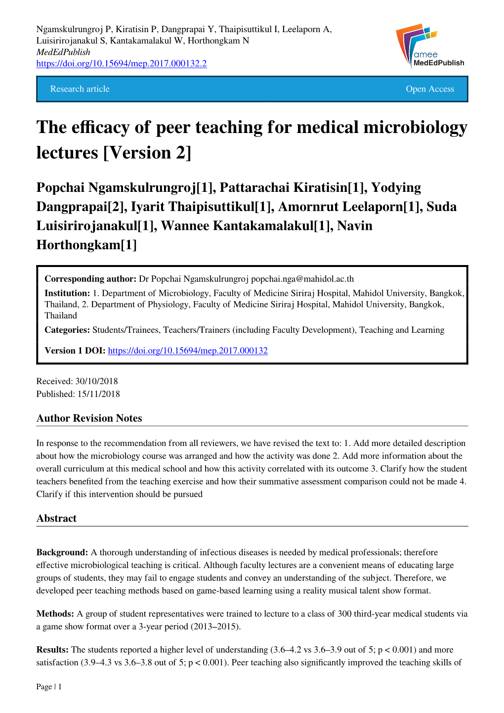 The Efficacy of Peer Teaching for Medical