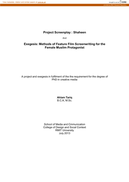 Project Screenplay : Shaheen Exegesis: Methods of Feature Film