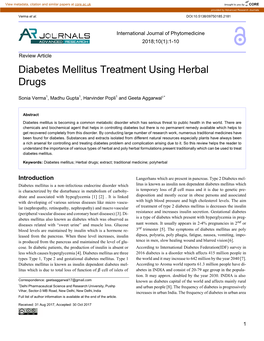 Diabetes Mellitus Treatment Using Herbal Drugs