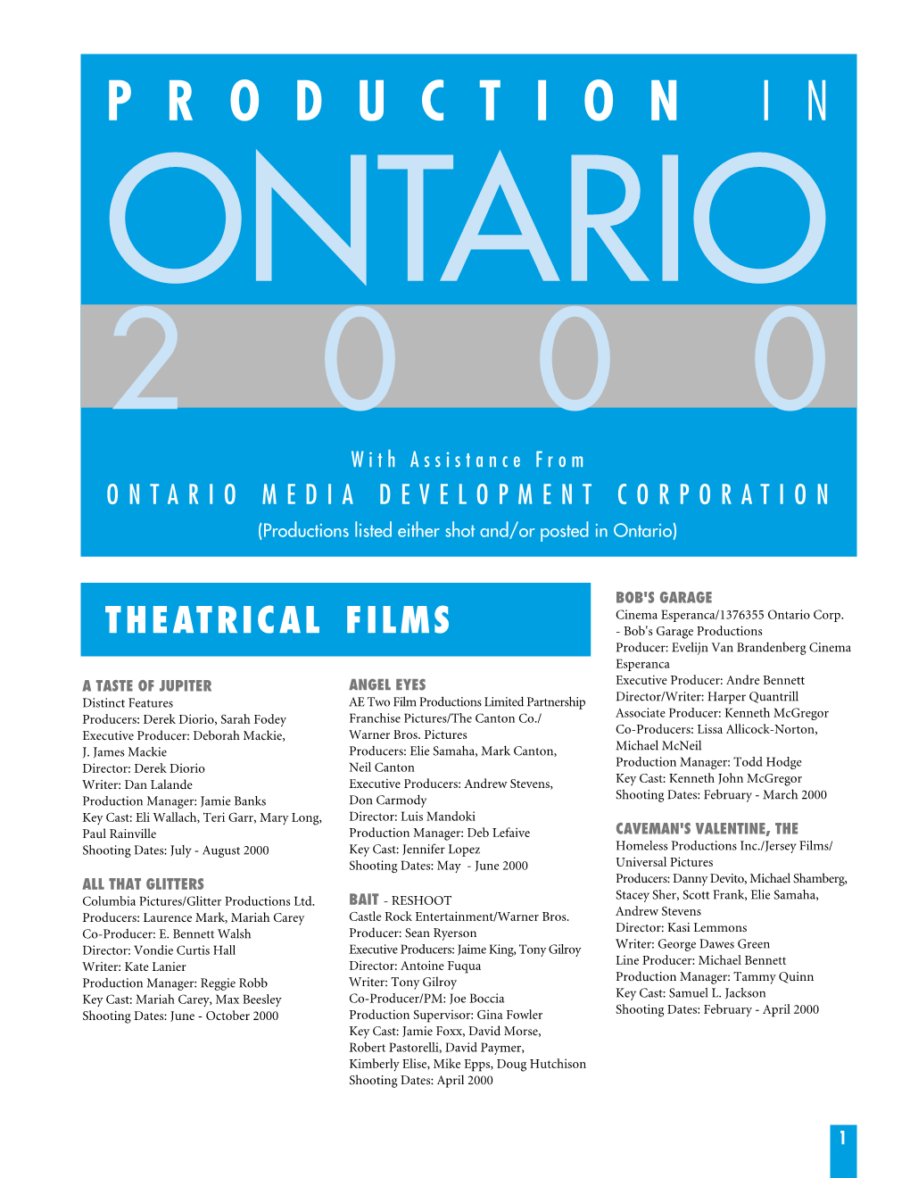 Productions in Ontario 2000