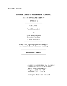2D Civil No. B218211 COURT of APPEAL of the STATE