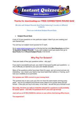 Thanks for Downloading Our FREE CONNECTIONS ROUND QUIZ Why