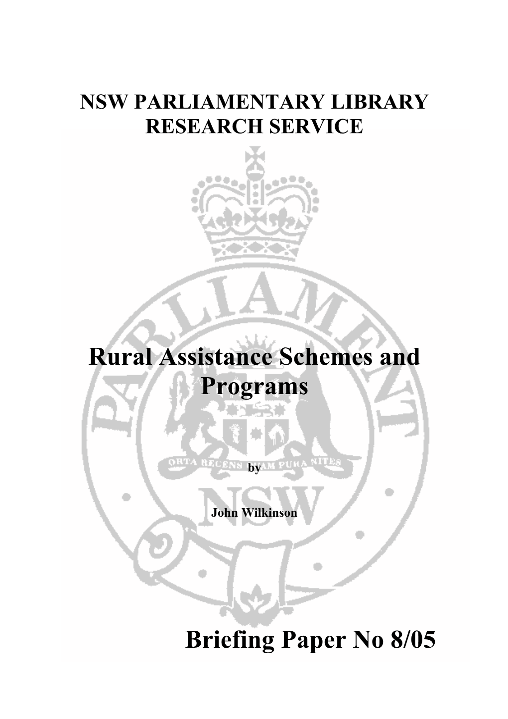 Rural Assistance Schemes and Programs Briefing Paper No 8/05