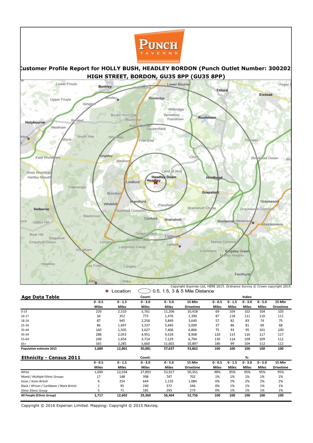 Customer Profile Report for HOLLY BUSH, HEADLEY BORDON (Punch Outlet Number: 300202) HIGH STREET, BORDON, GU35 8PP (GU35 8PP)