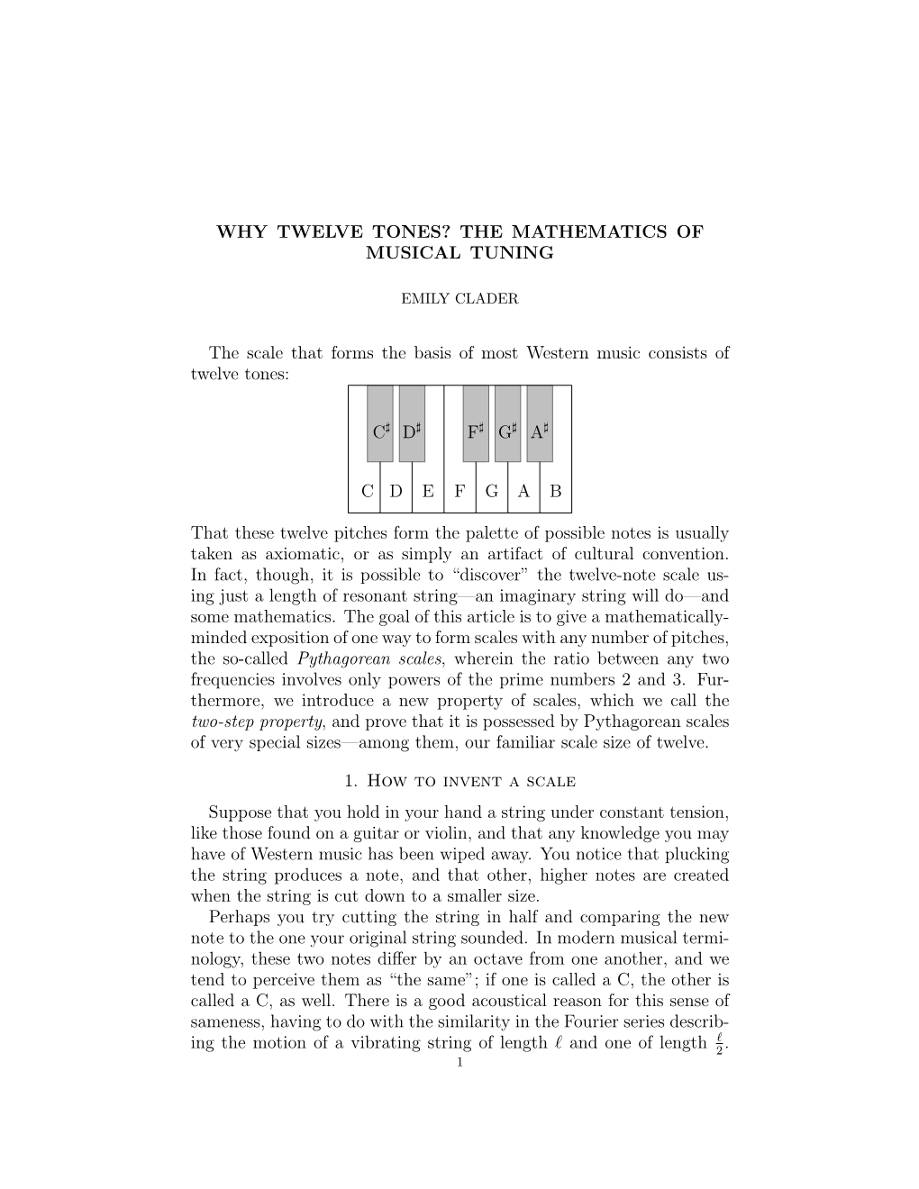 THE MATHEMATICS of MUSICAL TUNING the Scale That Forms The