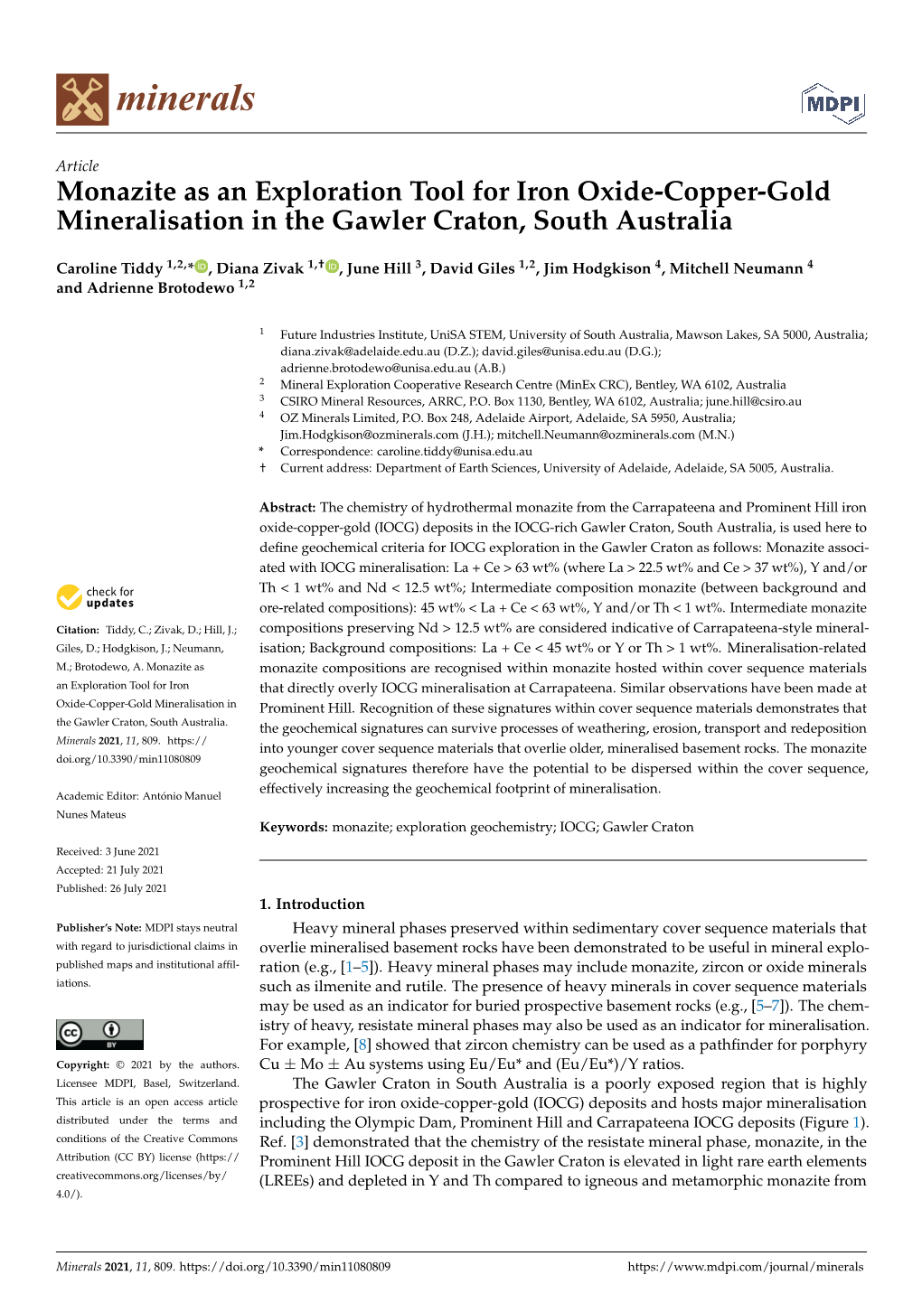 Monazite As an Exploration Tool for Iron Oxide-Copper-Gold Mineralisation in the Gawler Craton, South Australia