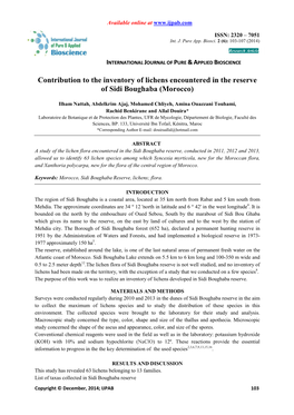 Contribution to the Inventory of Lichens Encountered in the Reserve of Sidi Boughaba (Morocco)
