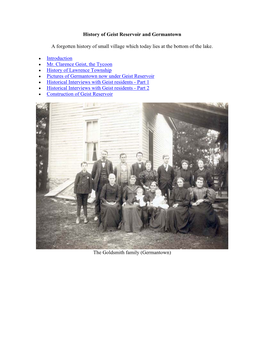 History of Geist Reservoir and Germantown A
