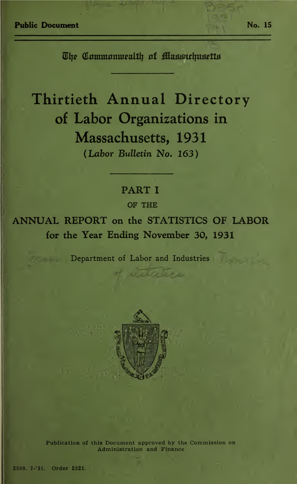 Annual Report on the Statistics of Labor, 1930-1933