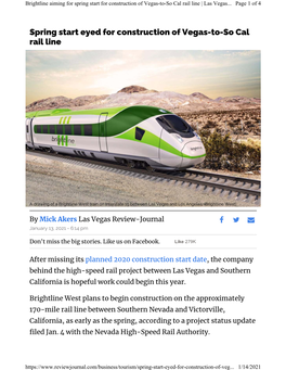 Brightline Aiming for Spring Start for Construction of Vegas-To-So Cal Rail Line | Las Vegas