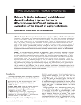 Balsam Fir (Abies Balsamea) Establishment Dynamics During a Spruce Budworm (Choristoneura Fumiferana) Outbreak: an Evaluation of the Impact of Aging Techniques