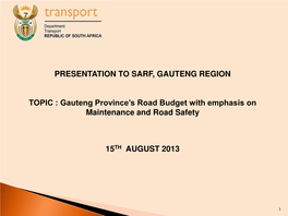 Presentation to Transport Portfolio