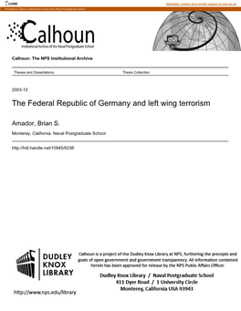 The Federal Republic of Germany and Left Wing Terrorism