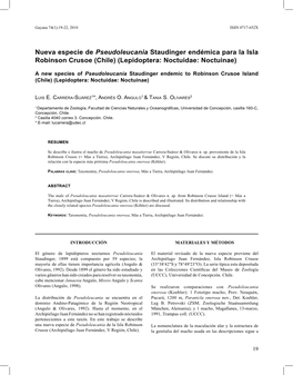 Nueva Especie De Pseudoleucania Staudinger Endémica Para La Isla Robinson Crusoe (Chile) (Lepidoptera: Noctuidae: Noctuinae)