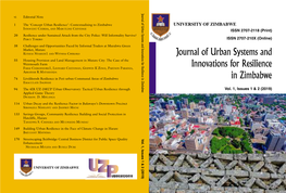 Journal of Urban Systems and Innovations for Resilience in Zimbabwe