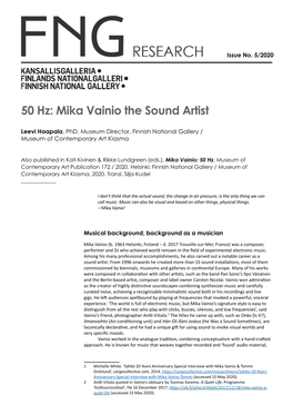 Mika Vainio the Sound Artist