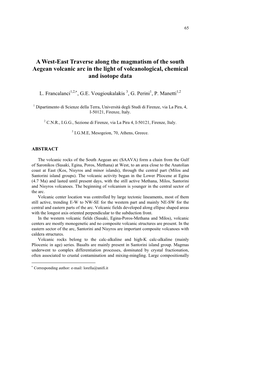 A West-East Traverse Along the Magmatism of the South Aegean Volcanic Arc in the Light of Volcanological, Chemical and Isotope Data