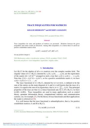 Trace Inequalities for Matrices