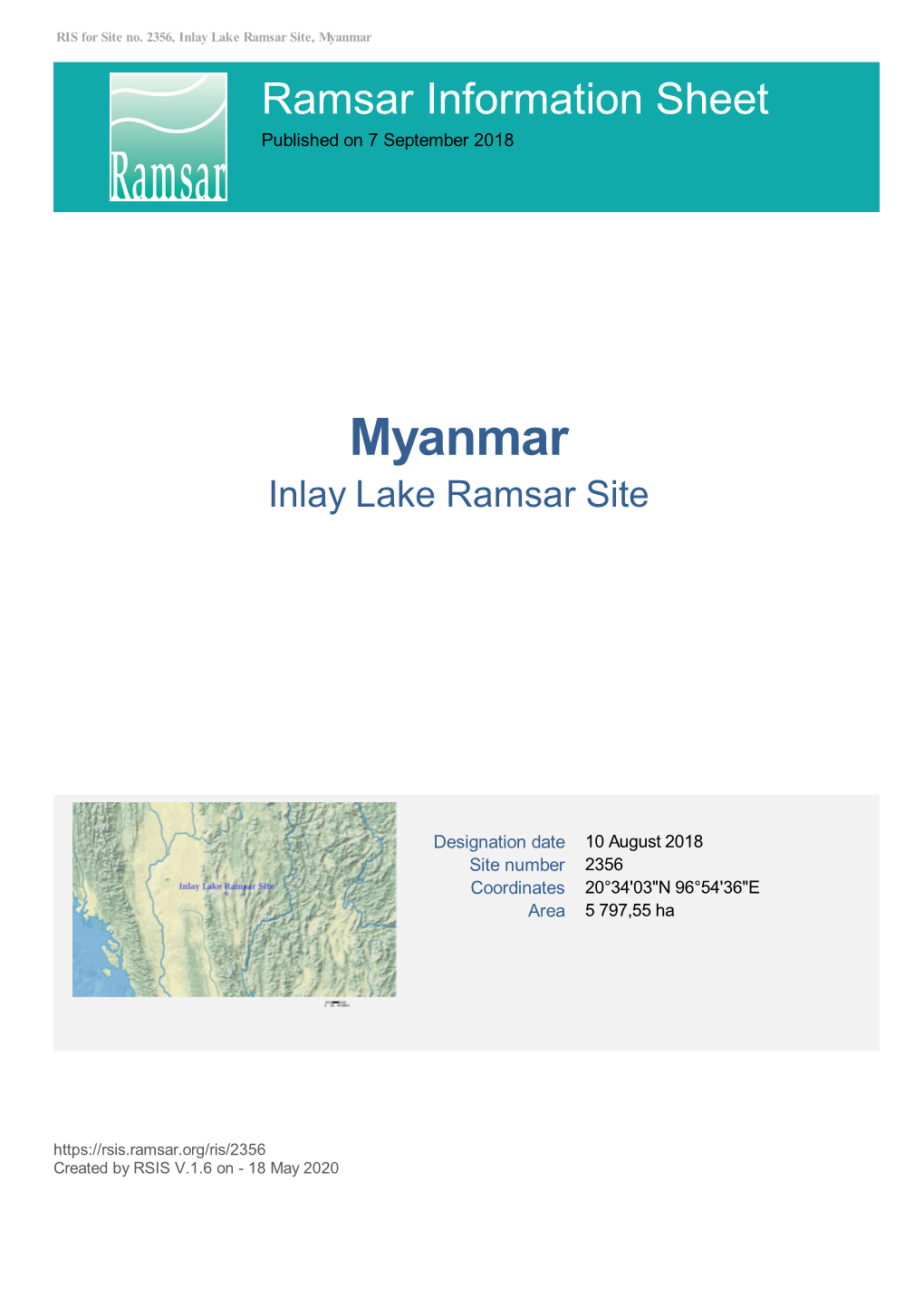 Myanmar Ramsar Information Sheet Published on 7 September 2018