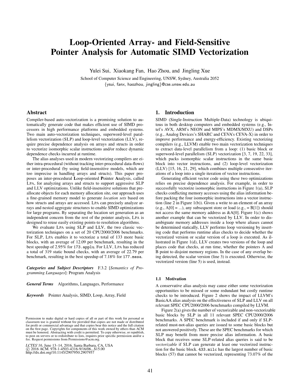 Loop-Oriented Array- and Field-Sensitive Pointer Analysis for Automatic SIMD Vectorization