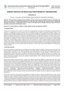 Survey Article on High Electron Mobility Transistors