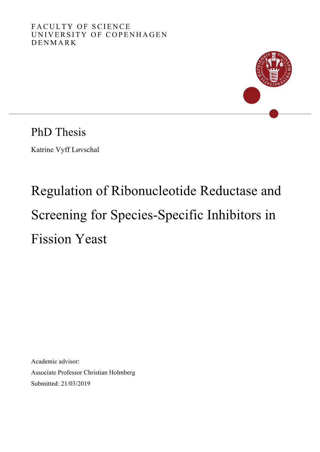 Regulation of Ribonucleotide Reductase and Screening for Species-Specific Inhibitors in Fission Yeast