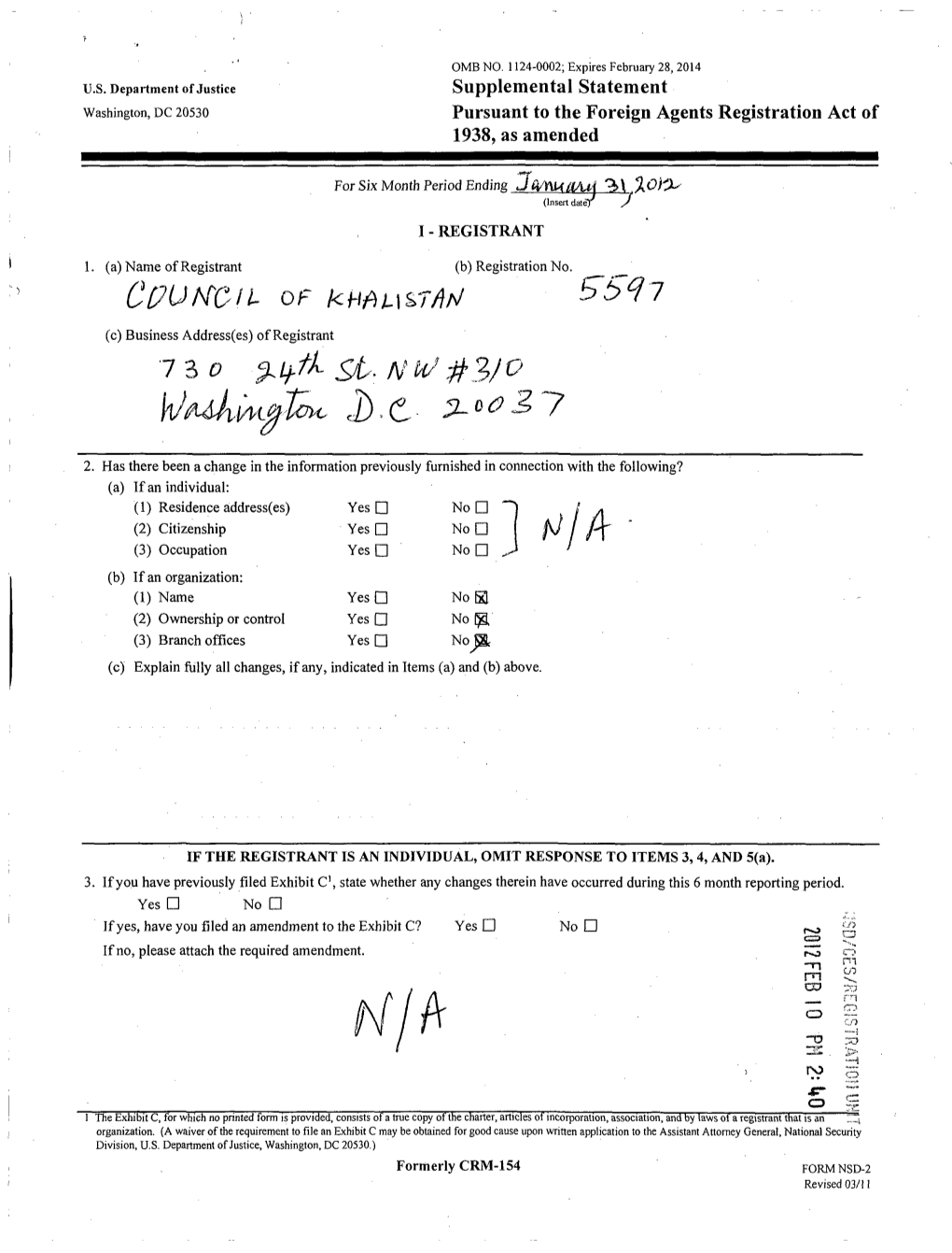 Council of Ichfluzrm B'547 (C) Business Address(Es) of Registrant 7 3 0 %^Tk Si, A/ U/ #3/O