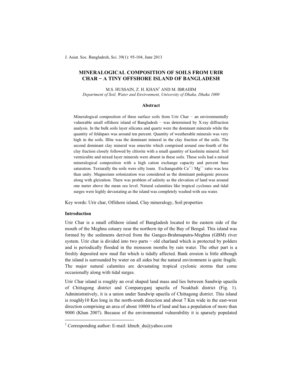 Mineralogical Composition of Soils from Urir Char − a Tiny Offshore Island of Bangladesh