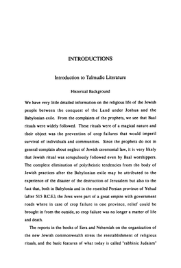 INTRODUCTIONS Introduction to Talmudic Literature