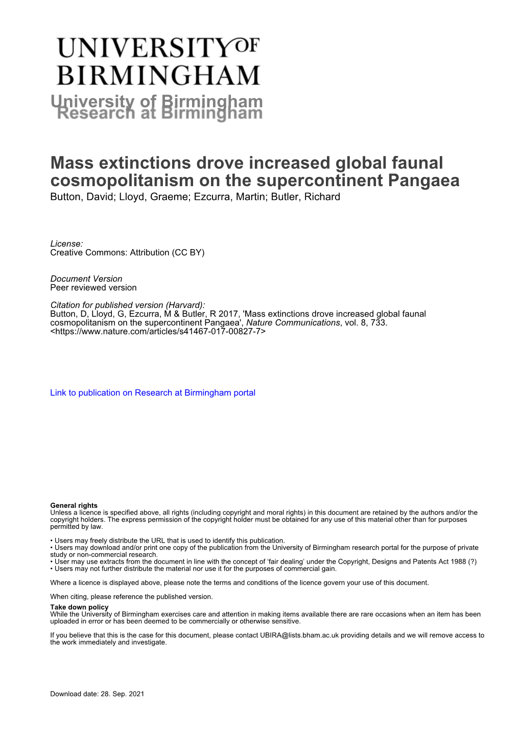 University of Birmingham Mass Extinctions Drove Increased Global