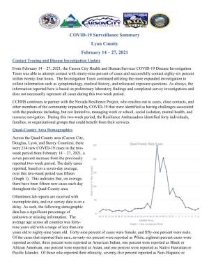 COVID-19 Surveillance Summary Lyon County February 14 – 27, 2021