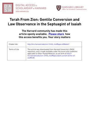 Torah from Zion: Gentile Conversion and Law Observance in the Septuagint of Isaiah