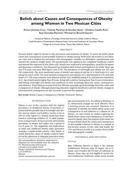 Beliefs About Causes and Consequences of Obesity Among Women in Two Mexican Cities