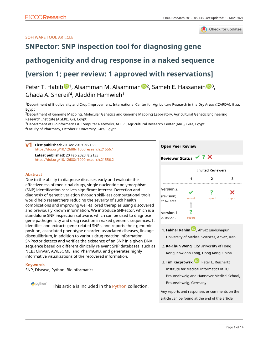 SNP Inspection Tool for Diagnosing Gene Pathogenicity and Drug Response in a Naked Sequence [Version 1; Peer Review: 1 Approved with Reservations]