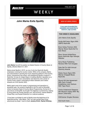 John Marks Exits Spotify SIGN up HERE (FREE!)