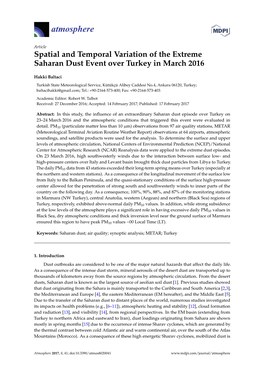Spatial and Temporal Variation of the Extreme Saharan Dust Event Over Turkey in March 2016