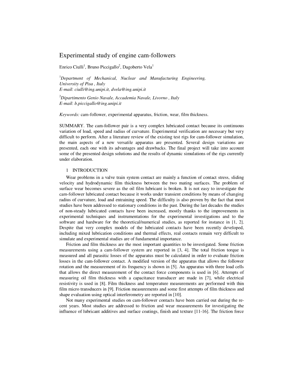 Experimental Study of Engine Cam-Followers