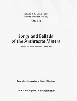 Songs and Ballads of the Anthracite Miners AFS