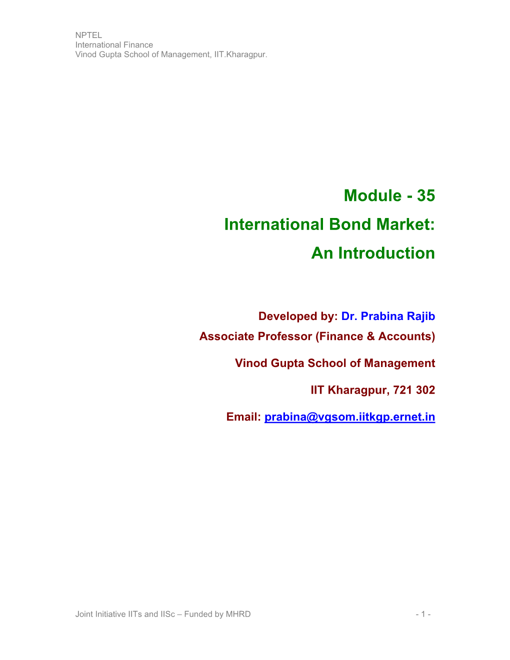 Module - 35 International Bond Market: an Introduction