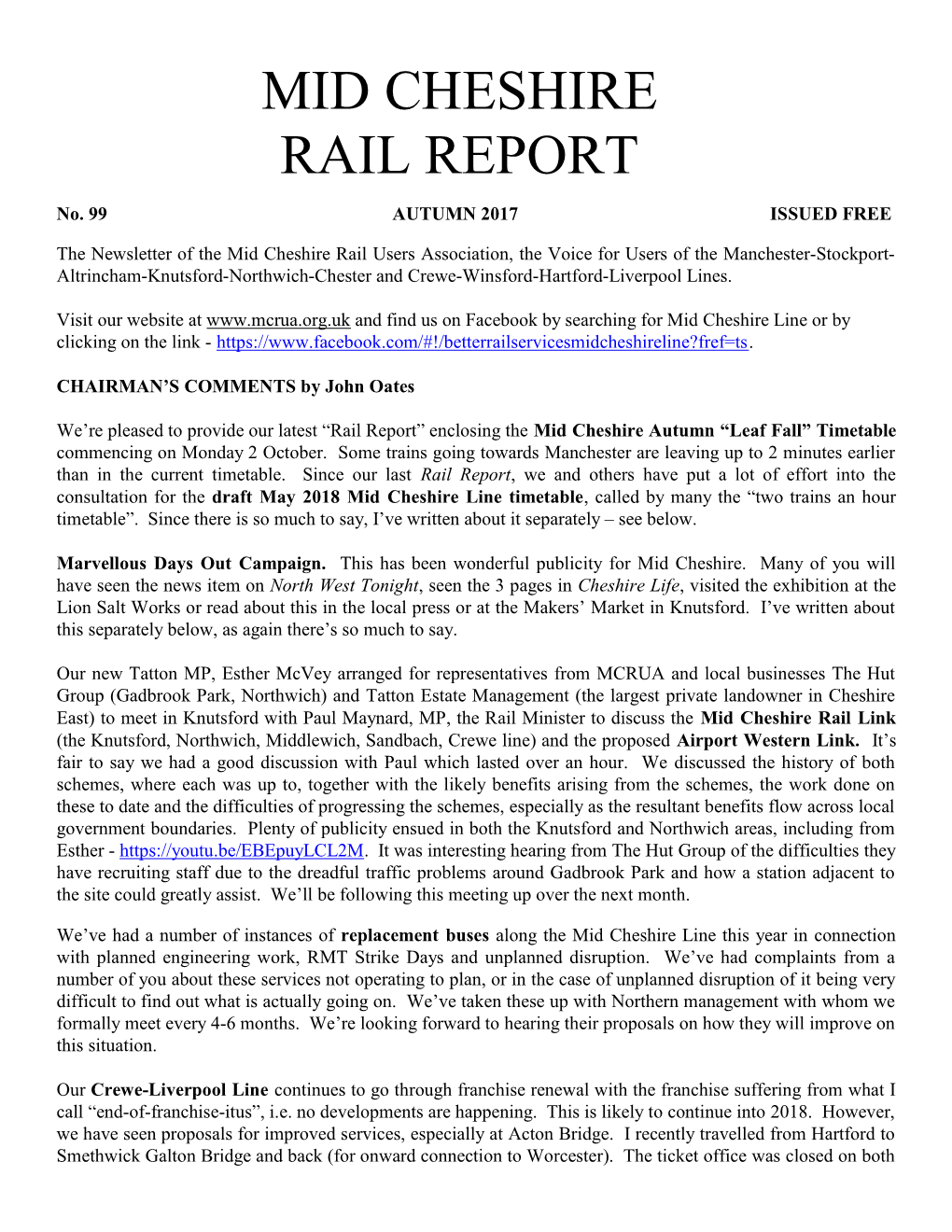 Mid Cheshire Rail Report Edition 99