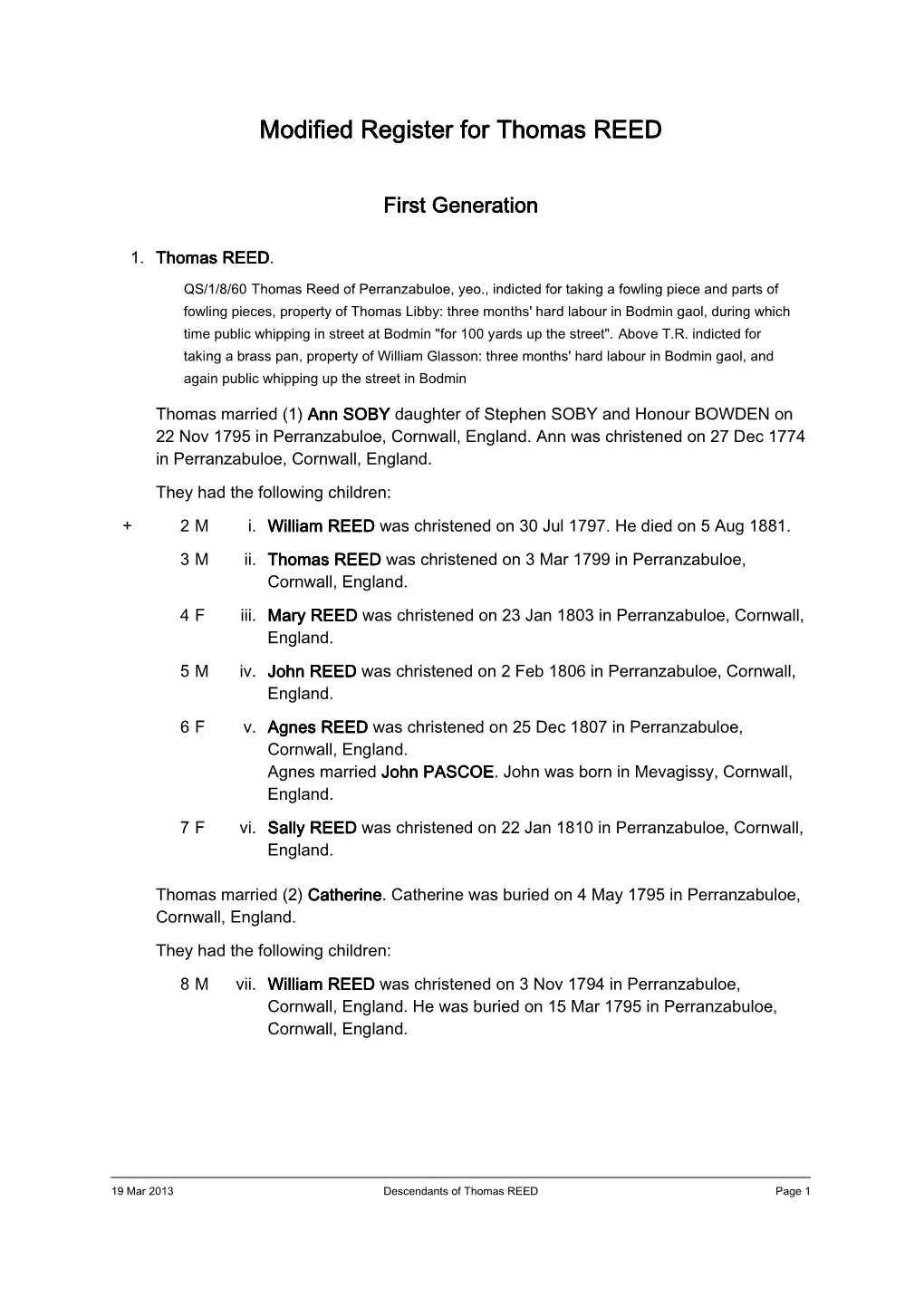 Modified Register for Thomas REED