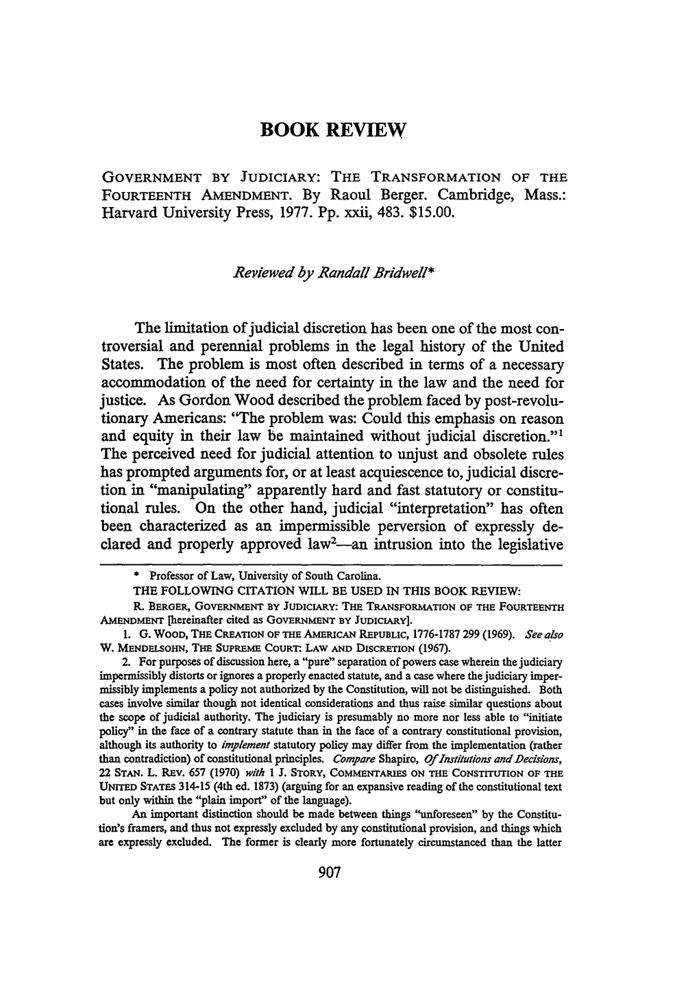 THE TRANSFORMATION of the FOURTEENTH AMENDMENT. by Raoul Berger