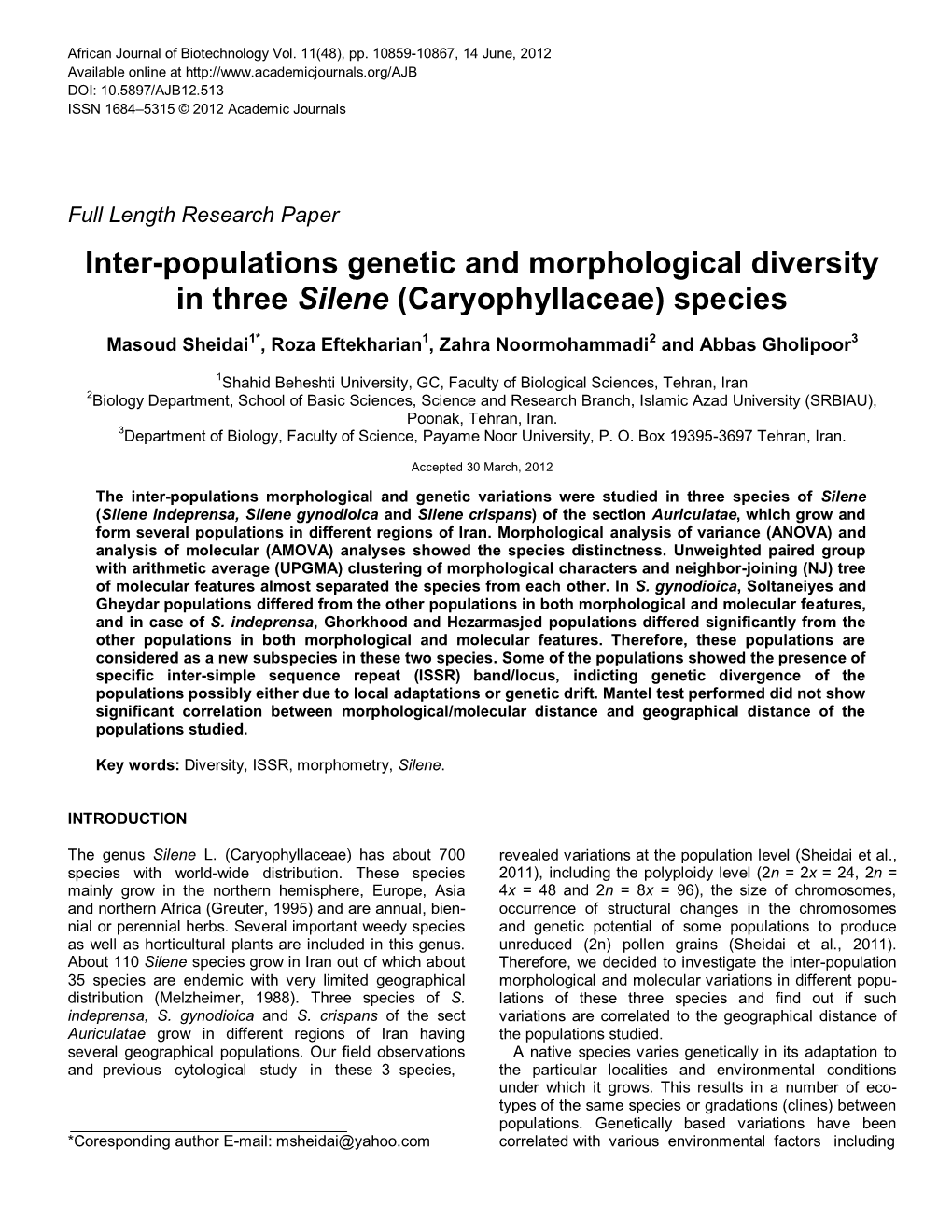 Caryophyllaceae) Species