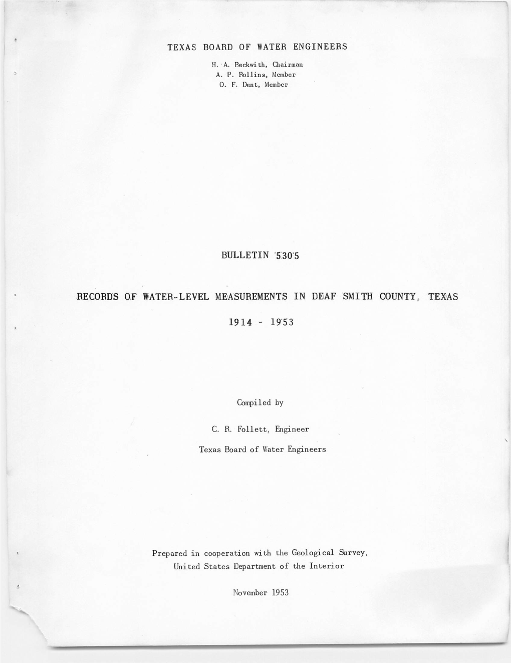 Records of Water-Level Measurements in Deaf Smith County, Texas