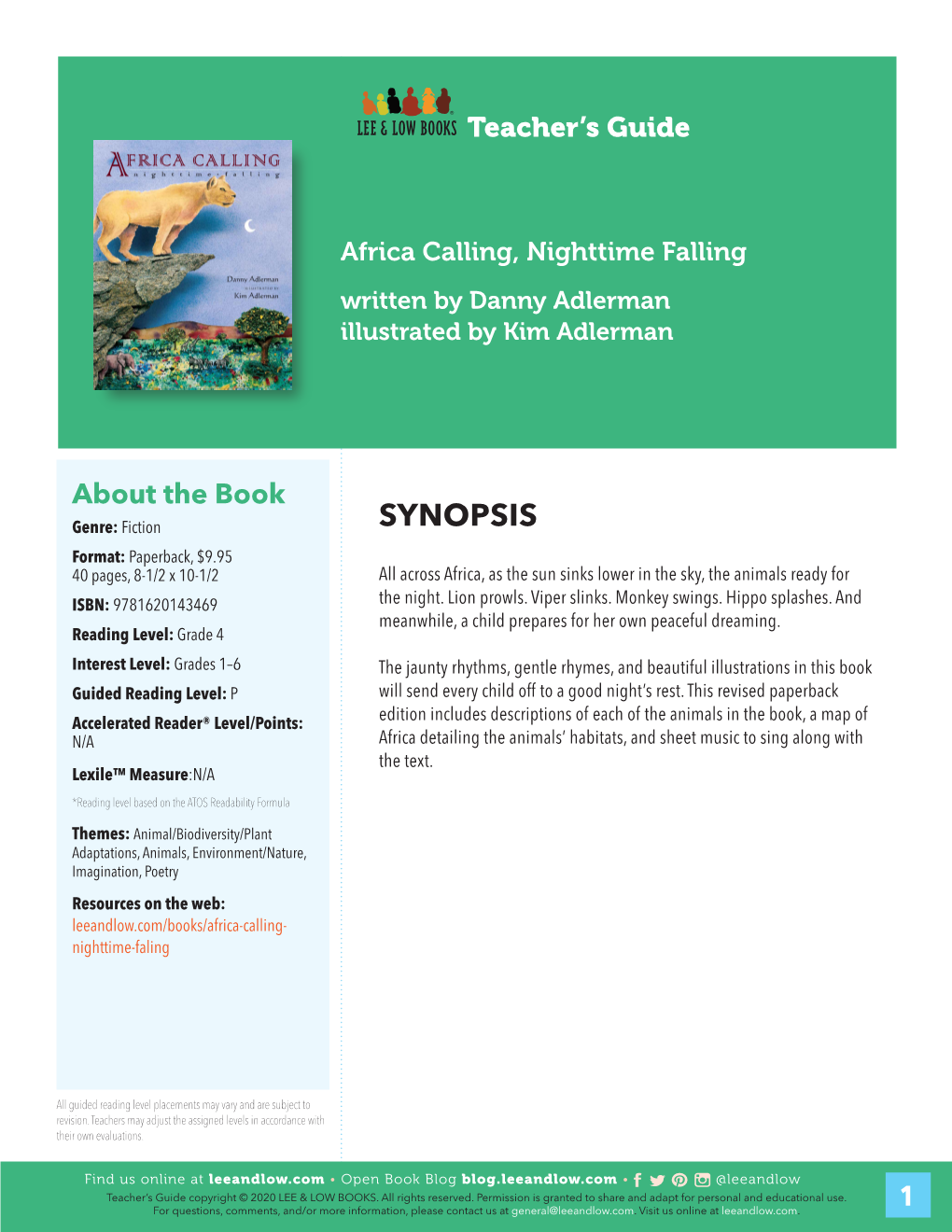 Africa Calling, Nighttime Falling Written by Danny Adlerman Illustrated by Kim Adlerman