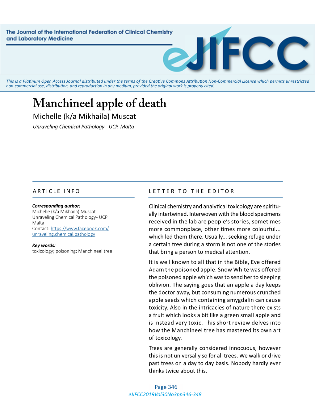 Manchineel Apple of Death Michelle (K/A Mikhaila) Muscat Unraveling Chemical Pathology - UCP, Malta